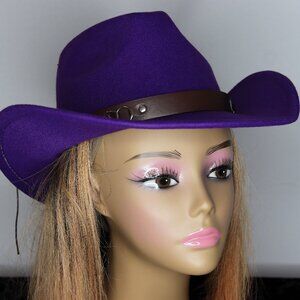 Women's Purple Fedora with Brown Leather Strap